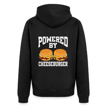 Powered By Cheeseburger - Unisex Premium Organic Zip Hoodie - black - Back - Nico (187cm)