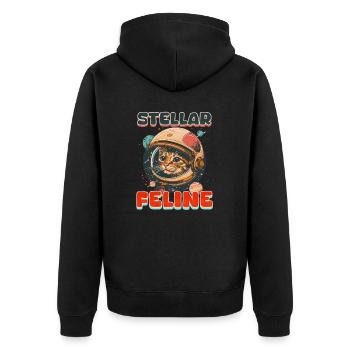 Cat Astronaut Stellar Feline - Unisex Premium Organic Zip Hoodie - black - Back - Nico (187cm)