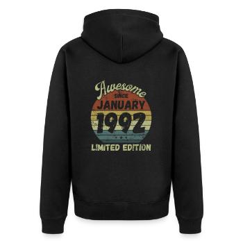 Awesome since January 1992 - Geburtstag - Unisex Premium Bio Zip Hoodie - Schwarz - Hinten - Nico (187cm)