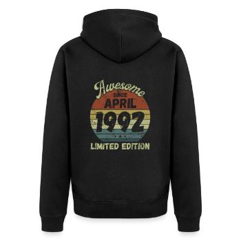 Awesome since April 1992 - Geburtstag - Unisex Premium Bio Zip Hoodie - Schwarz - Hinten - Nico (187cm)