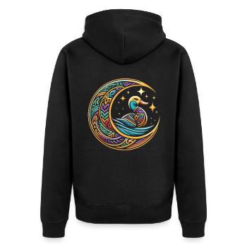 Ente Stammes Moon - Unisex Premium Bio Zip Hoodie - Schwarz - Hinten - Nico (187cm)