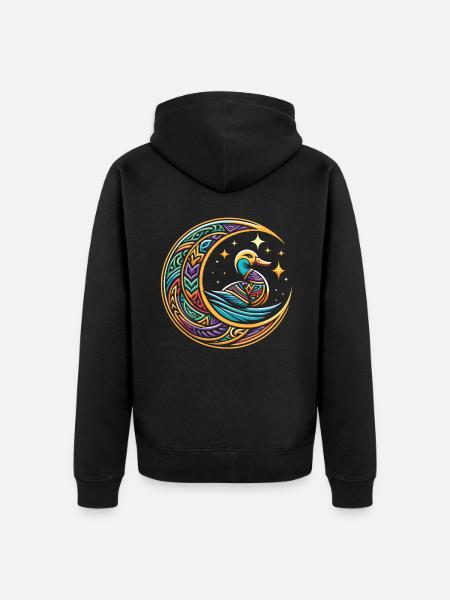 Ente Stammes Moon - Unisex Premium Bio Zip Hoodie - Schwarz