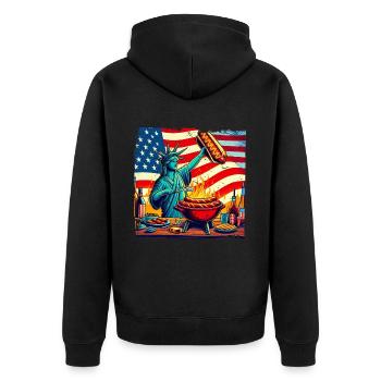 Nostalgisches amerikanisches BBQ-Design USA-Fans - Unisex Premium Bio Zip Hoodie - Schwarz - Hinten - Nico (187cm)