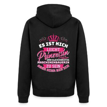 Maschinenbauerin & Prinzessin Maschinenbau - Unisex Premium Bio Zip Hoodie - Schwarz - Hinten - Nico (187cm)