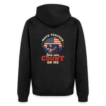4. Juli Mathelehrer zählen auf mich - Unisex Premium Bio Zip Hoodie - Schwarz - Hinten - Nico (187cm)