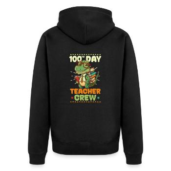 100 Tage Schule Lehrer Dinosaurier Lehrer Crew - Unisex Premium Bio Zip Hoodie - Schwarz - Hinten - Nico (187cm)