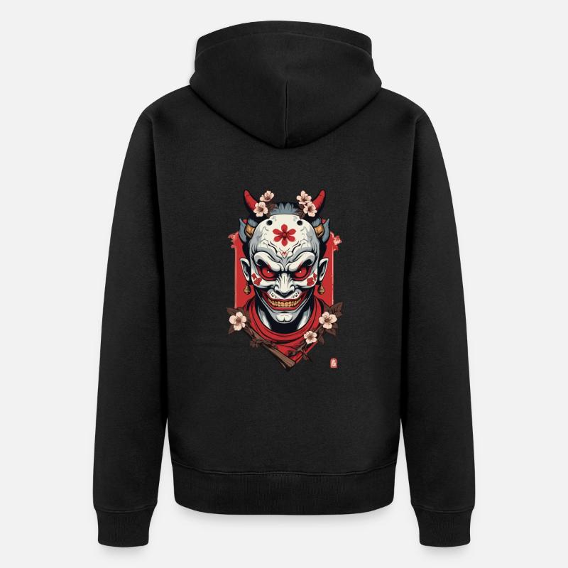 Oni Masque Démon Japonais Samouraï - Veste à capuche bio Premium Unisexe - noir