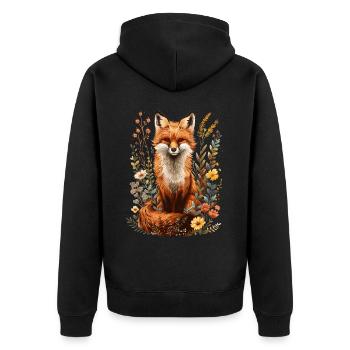 Cottagecore Natur Floral Fuchs - Unisex Premium Bio Zip Hoodie - Schwarz - Hinten - Nico (187cm)