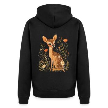 Blumen Reh - Unisex Premium Bio Zip Hoodie - Schwarz - Hinten - Nico (187cm)