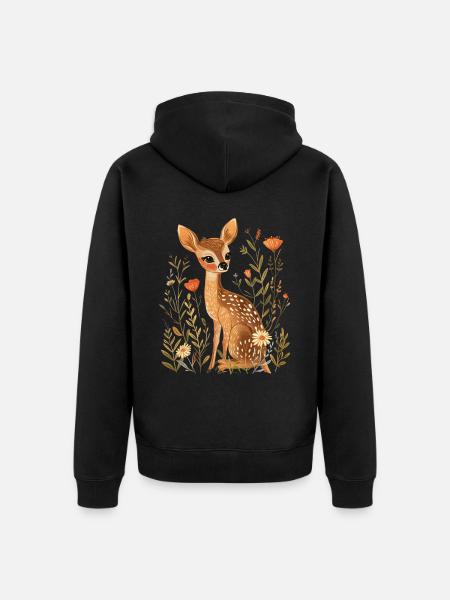 Blumen Reh - Unisex Premium Bio Zip Hoodie - Schwarz