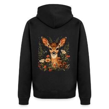 Flowers Deer - Unisex Premium Organic Zip Hoodie - black - Back - Nico (187cm)