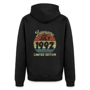 Awesome since July 1992 - Geburtstag - Unisex Premium Bio Zip Hoodie - Schwarz - Hinten - Nico (187cm)