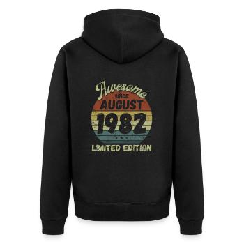 Awesome since August 1982 - Geburtstag - Unisex Premium Bio Zip Hoodie - Schwarz - Hinten - Nico (187cm)