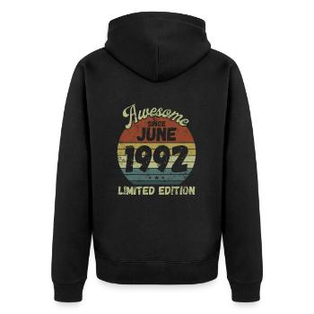 Awesome since June 1992 - Geburtstag - Unisex Premium Bio Zip Hoodie - Schwarz - Hinten - Nico (187cm)