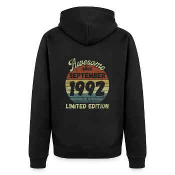 Awesome since September 1992 - Geburtstag - Unisex Premium Bio Zip Hoodie - Schwarz - Hinten - Nico (187cm)