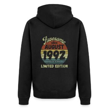 Awesome since August 1992 - Geburtstag - Unisex Premium Bio Zip Hoodie - Schwarz - Hinten - Nico (187cm)
