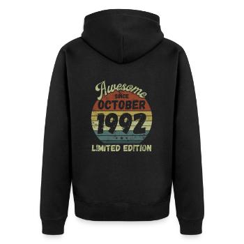 Awesome since October 1992 - Geburtstag - Unisex Premium Bio Zip Hoodie - Schwarz - Hinten - Nico (187cm)