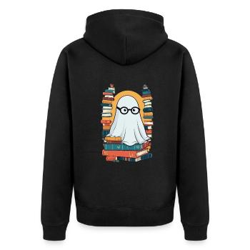 Reading Halloween Ghost Book Lover Style - Unisex Premium Organic Zip Hoodie - black - Back - Nico (187cm)