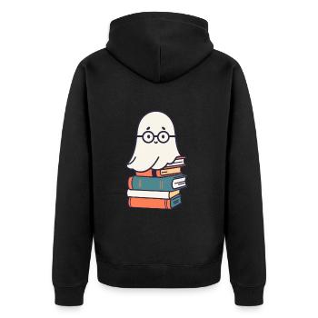 Reading Halloween Ghost Little Books Ghost - Unisex Premium Organic Zip Hoodie - black - Back - Nico (187cm)