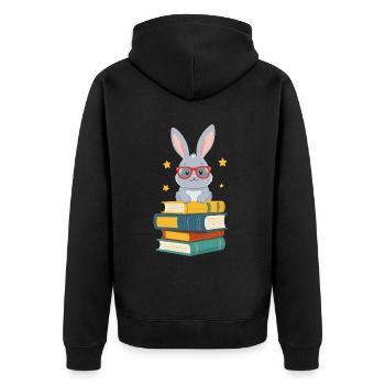 Lesender Hase Begeisterter Buchliebhaber Perfekter - Unisex Premium Bio Zip Hoodie - Schwarz - Hinten - Nico (187cm)