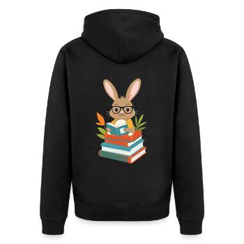 Lesender Hase Begeisterter Buchliebhaber Bunny - Unisex Premium Bio Zip Hoodie - Schwarz - Hinten - Nico (187cm)