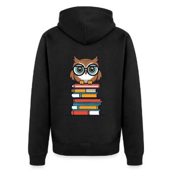 liteSüße Buch Illustration Für Eulen Liebhaber - Unisex Premium Bio Zip Hoodie - Schwarz - Hinten - Nico (187cm)