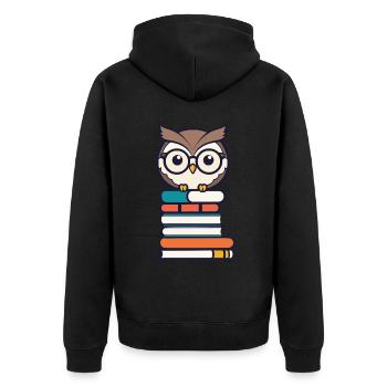 Bücher Eule Süße Buch Illustration Eulen Liebhaber - Unisex Premium Bio Zip Hoodie - Schwarz - Hinten - Nico (187cm)