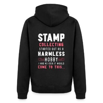 Stamp Collecting Started Out As A Stamp Lover - Unisex Premium Organic Zip Hoodie - black - Back - Nico (187cm)