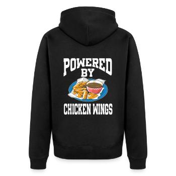 Powered By Chicken Wings - Unisex Premium Bio Zip Hoodie - Schwarz - Hinten - Nico (187cm)
