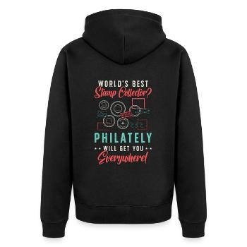 Stamp Collector World's Best Stamp Philatelist - Unisex Premium Bio Zip Hoodie - Schwarz - Hinten - Nico (187cm)
