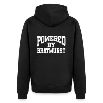 Powered By Bratwurst - Unisex Premium Organic Zip Hoodie - black - Back - Nico (187cm)