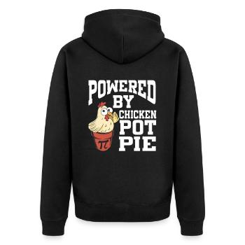 Powered By Chicken Pot Pie - Unisex Premium Bio Zip Hoodie - Schwarz - Hinten - Nico (187cm)