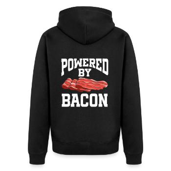 Powered By Bacon - Unisex Premium Organic Zip Hoodie - black - Back - Nico (187cm)