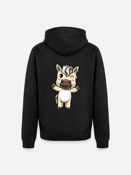 Fjordpferd Kawaii Emoticon - Unisex Premium Bio Zip Hoodie - Schwarz