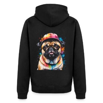 Carlin Snapback Cap Chien Coloré Drôle Design Imprimer - Veste à capuche bio Premium Unisexe - noir - Dos - Nico (187cm)