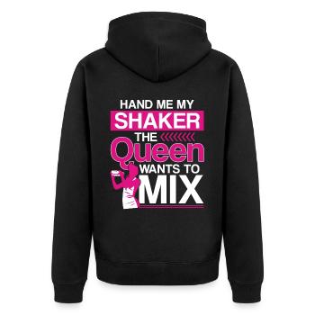 Bartender Mixologist Queen Hand Me - Unisex Premium Bio Zip Hoodie - Schwarz - Hinten - Nico (187cm)