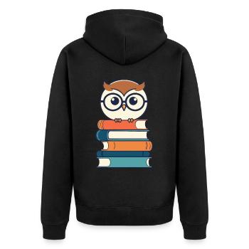Bücher Eule Eulen Liebhaber Leseratte Illustration - Unisex Premium Bio Zip Hoodie - Schwarz - Hinten - Nico (187cm)