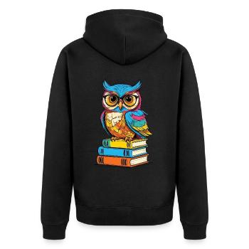 Bücher Eule Eulen Liebhaber Süße Buch Illustration - Unisex Premium Bio Zip Hoodie - Schwarz - Hinten - Nico (187cm)