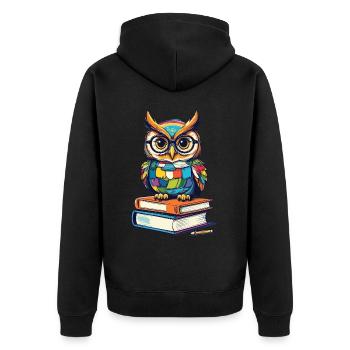 Books Owl Owls Lover Cute Book Illustration - Unisex Premium Organic Zip Hoodie - black - Back - Nico (187cm)