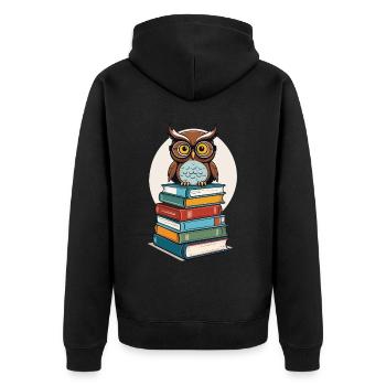 Bücher Eule Eulen Liebhaber Süße Buch Illustration - Unisex Premium Bio Zip Hoodie - Schwarz - Hinten - Nico (187cm)