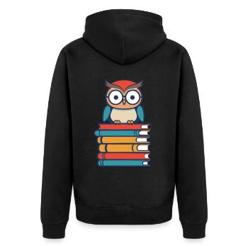 Books Owl Cute Bookworm Bookworm Bookworm - Unisex Premium Organic Zip Hoodie - black - Back - Nico (187cm)