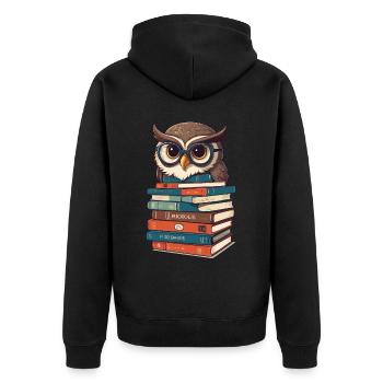 Owls Lover Cute Book Illustration - Unisex Premium Organic Zip Hoodie - black - Back - Nico (187cm)