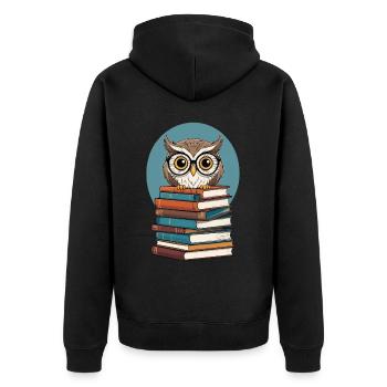 Cute Book Illustration Owl Book Lover - Unisex Premium Organic Zip Hoodie - black - Back - Nico (187cm)