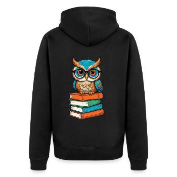 Bücher Eule Lustiger Buch Liebhaber Illustration - Unisex Premium Bio Zip Hoodie - Schwarz - Hinten - Nico (187cm)