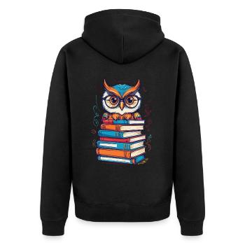 Books Owl Cute Book Illustration Bookworm - Unisex Premium Organic Zip Hoodie - black - Back - Nico (187cm)