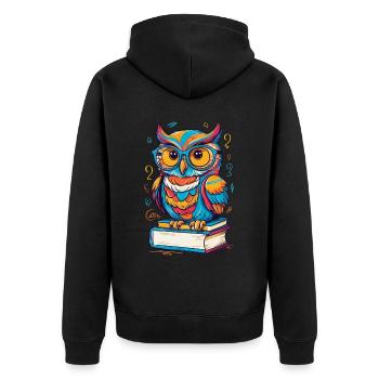 Bücher Eule Eulen Liebhaber Süße Buch Illustration - Unisex Premium Bio Zip Hoodie - Schwarz - Hinten - Nico (187cm)