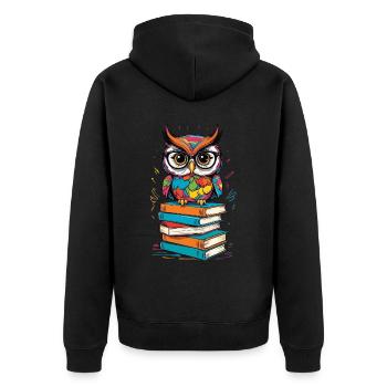 Bücher Eule Eulen Liebhaber Süße Buch Illustration - Unisex Premium Bio Zip Hoodie - Schwarz - Hinten - Nico (187cm)