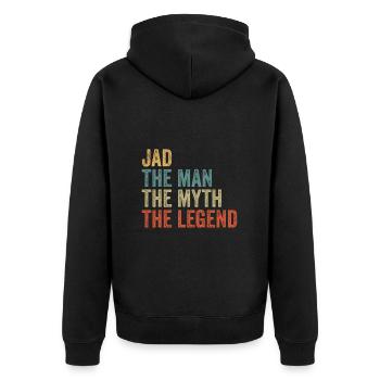 Jad the man the myth - Unisex Premium Bio Zip Hoodie - Schwarz - Hinten - Nico (187cm)