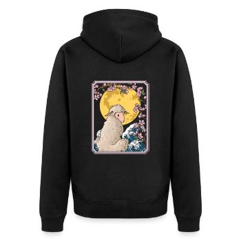 Schaf Japan Cherry Blossom Moon - Unisex Premium Bio Zip Hoodie - Schwarz - Hinten - Nico (187cm)
