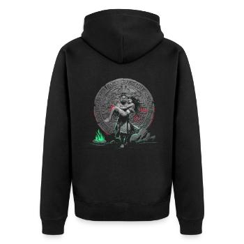 Aztec Warrior Indigenous Mexican Aztec Jaguar - Unisex Premium Organic Zip Hoodie - black - Back - Nico (187cm)
